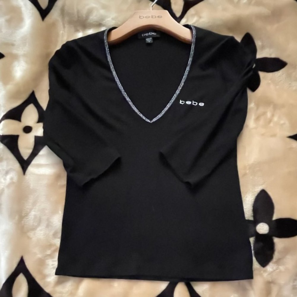 Bebe Black Glitzy V~Neck